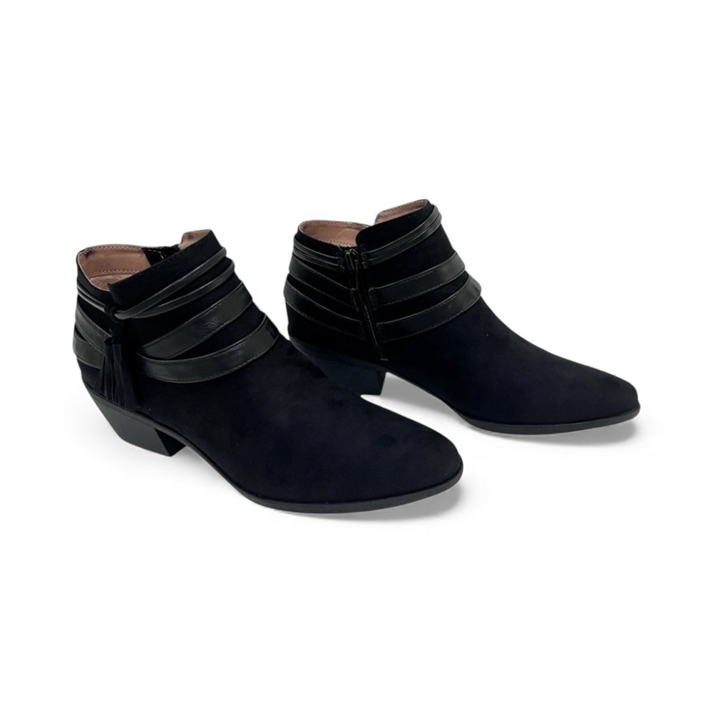 LifeStride Paloma Faux Suede Western Ankle Boots Zipper Black 9.5W Wide NEW - Picture 3 of 15